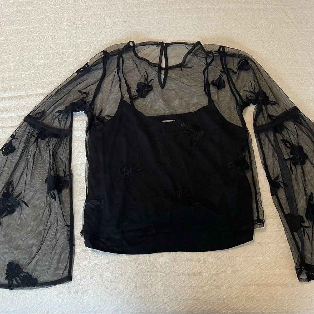 Sheer black long sleeve top - Picture 3 of 5